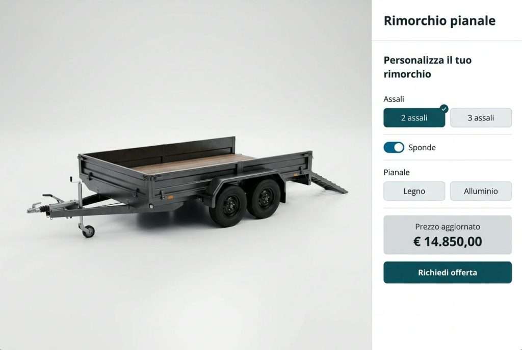 Configuratore 3D di un rimorchio pianale sviluppato in Unity (esempio illustrativo)